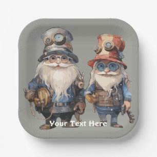 Alte Steampunk-Gentlemen auf dem Weg zur Arbeit Pappteller