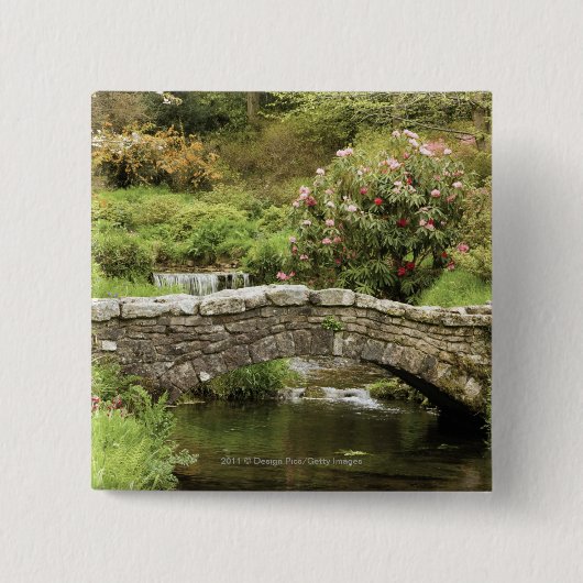 Alte Steinbrücke über einem Strom in Dartmoor Park Button (Vorderseite)