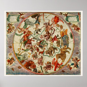 Alte Sternkarte des Zodiak Poster
