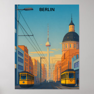 Alte Straßenszene einer Berliner Straßenbahn Poster