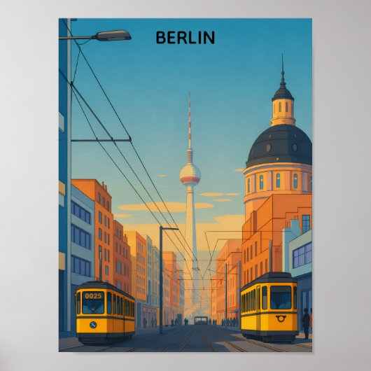Alte Straßenszene einer Berliner Straßenbahn Poster (Vorne)