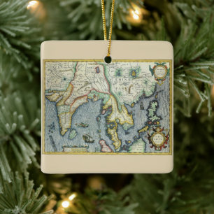 Alte Südostasienkarte von Mercator / Hondius Keramikornament