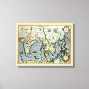 Alte Südostasienkarte von Mercator / Hondius Leinwanddruck