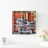 Alte Tankstelle Quadratische Wanduhr (Zuhause)