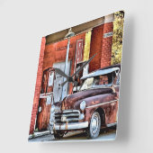 Alte Tankstelle Quadratische Wanduhr (Winkel)