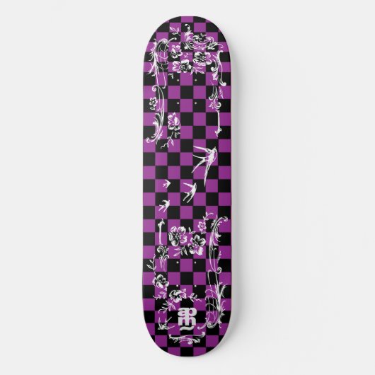 Alte Tätowierung Checkboard - lila u. schwarz Skateboard (Vorderseite)