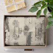 Alte Timer Beige Braun Vintage Car Muster Seidenpapier (Geschenk)
