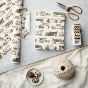 Alte Timer Beige Gold Vintage Car Muster Geschenkpapier