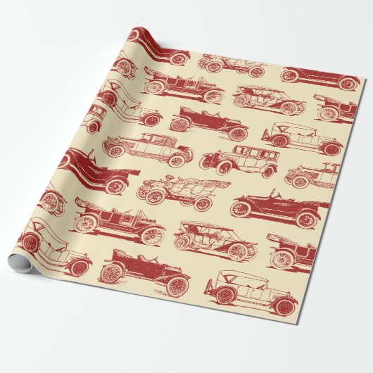 Alte Timer Beige Red Vintage Car Muster Geschenkpapier (Ungerollt)