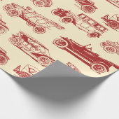 Alte Timer Beige Red Vintage Car Muster Geschenkpapier (Ecke)