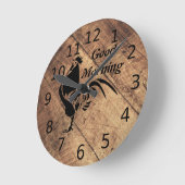 Alte Timer Black Rooster-Silhouette Runde Wanduhr (Winkel)