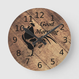 Alte Timer Black Rooster-Silhouette Runde Wanduhr