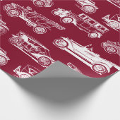 Alte Timer Burgundy White Vintage Car Muster Geschenkpapier (Ecke)