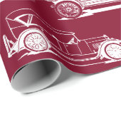 Alte Timer Burgundy White Vintage Car Muster Geschenkpapier (Rolleneckpunkt)