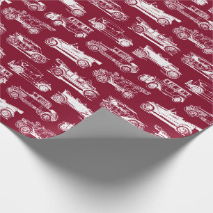 Alte Timer Burgundy White Vintage Car Muster Geschenkpapier