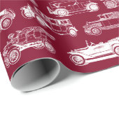 Alte Timer Burgundy White Vintage Car Muster Geschenkpapier (Rolleneckpunkt)