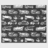 Alte Timer Schwarz-weiß Vintage Car Muster Geschenkpapier (Flach)