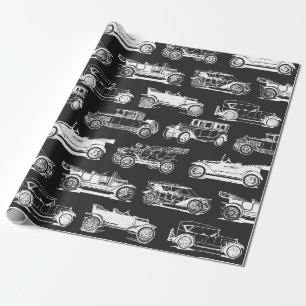 Alte Timer Schwarz-weiß Vintage Car Muster Geschenkpapier