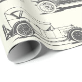 Alte Timer Schwarz-weiß Vintage Car Muster Geschenkpapier (Rolleneckpunkt)
