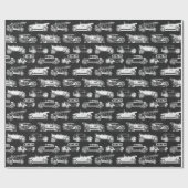 Alte Timer Schwarz-weiß Vintage Car Muster Geschenkpapier (Flach)