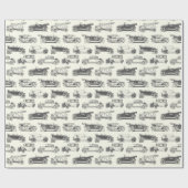 Alte Timer Schwarz-weiß Vintage Car Muster Geschenkpapier (Flach)