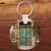 Alte türkisfarbene Tür auf Kreta, Griechenland Schlüsselanhänger (Vorderseite)