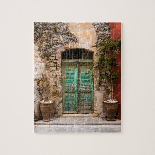 Alte türkisfarbene Tür Puzzle (Vertikal)