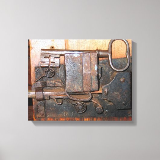 Alte Türverriegelung und Schlüsselüberzug Leinwanddruck (Vorderseite)