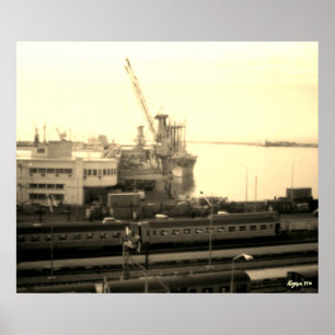 Alte Übersicht über den Hafen von Algier in Algeri Poster