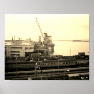 Alte Übersicht über den Hafen von Algier in Algeri Poster