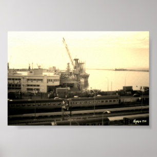 Alte Übersicht über den Hafen von Algier in Algeri Poster
