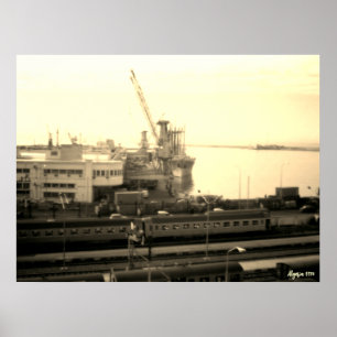 Alte Übersicht über den Hafen von Algier in Algeri Poster