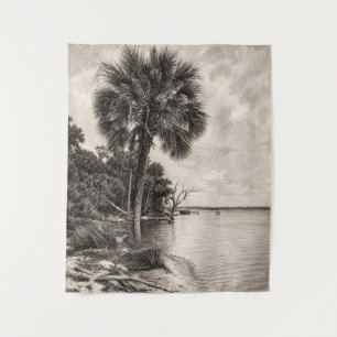 Alte Uferlinie Floridas Graphit-Skizze Rockledge Wandteppich