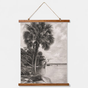 Alte Uferlinie Floridas Graphit-Skizze Rockledge Wandteppich Mit Holzrahmen