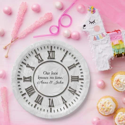 Alte Uhr ohne Hände Damasensatin Pappteller (Party)