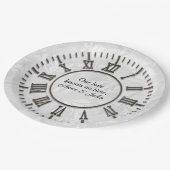 Alte Uhr ohne Hände Damasensatin Pappteller (Schrägansicht)