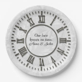 Alte Uhr ohne Hände Damasensatin Pappteller (Vorderseite)