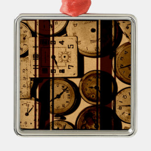 Alte Uhr Triptychon Silbernes Ornament