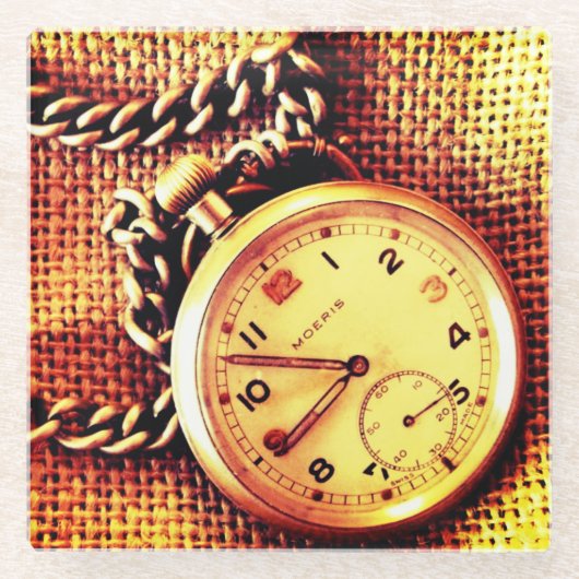 Alte Uhr und Kette Glasuntersetzer (Vorderseite)