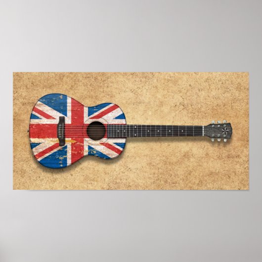 Alte und abgenutzte britische Flagge Acoustic Guit Poster (Vorne)