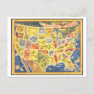 Alte USA-Kartenpuzzle-Postkarte Postkarte