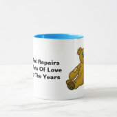 Alte, verübte, gepatchte Teddybären-Tasse Tasse (Zentrum)