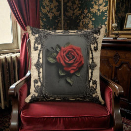 Alte viktorianische Schwärze mit roter Rose Kissen
