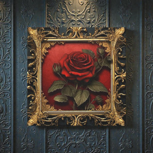 Alte viktorianische Schwärze mit roter Rose Leinwanddruck