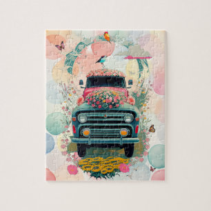 Alte Vintage-Bauernhof-Lastwagen Blumen Pastell Puzzle