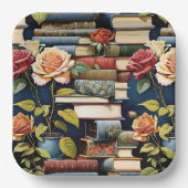 Alte Vintage Bücher und Rose Pappteller (Vorderseite)