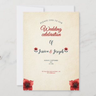 alte vintage Hochzeitseinladungskarte rote Rosen Einladung