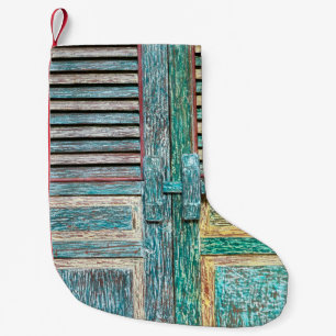 alte, Vintage Holztür Kleiner Weihnachtsstrumpf