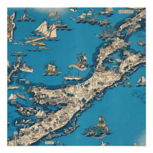 Alte Vintage-Karte der Bermudainseln Poster
