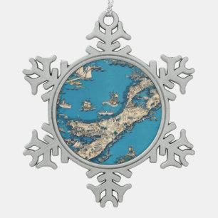 Alte Vintage-Karte der Bermudainseln Schneeflocken Zinn-Ornament